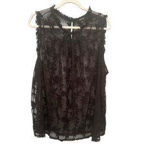 Torrid Black Sheer Lace Sleeveless Blouse Sz 3X Goth Party Plus Size Fairy